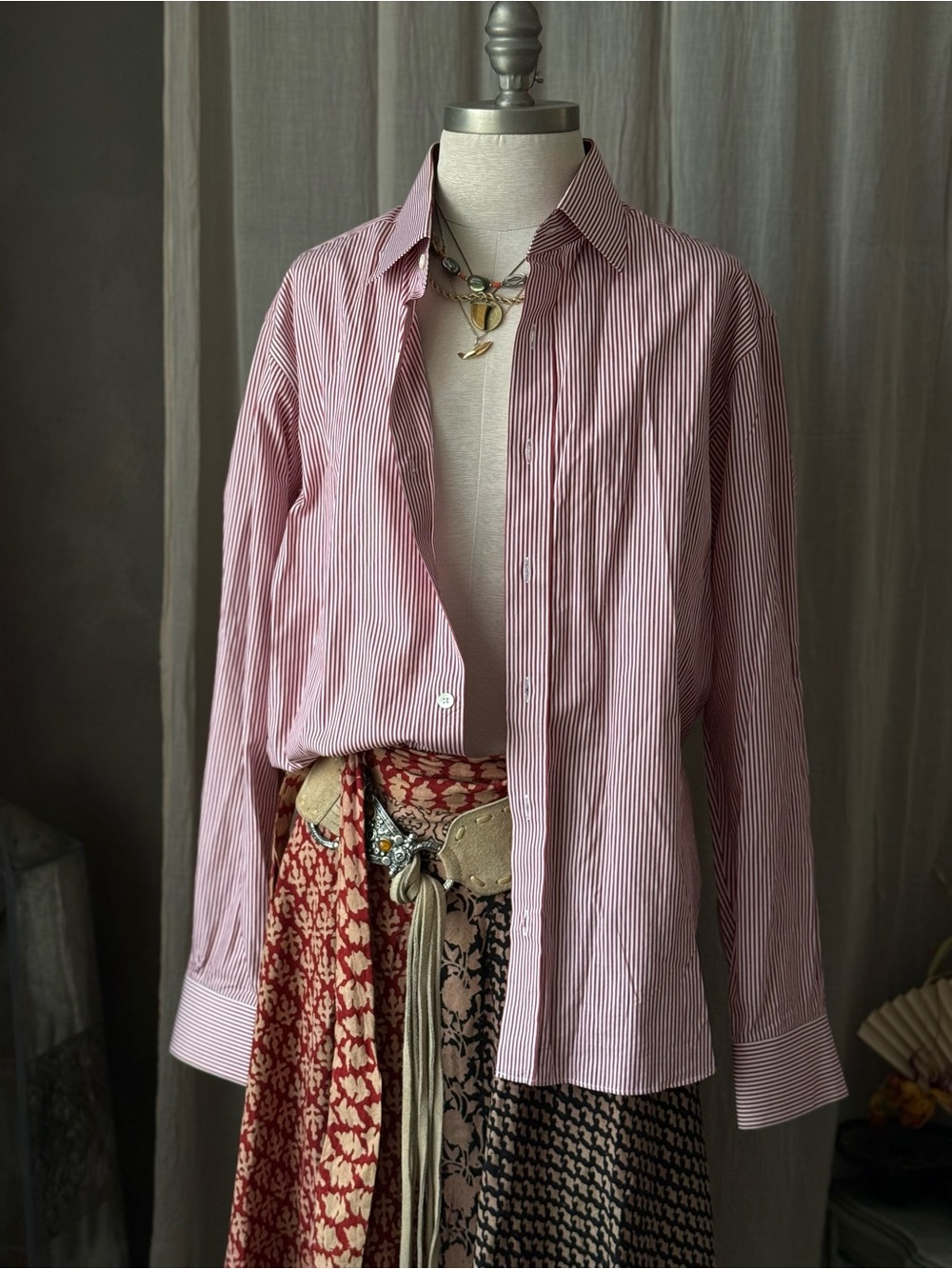 Vintage Red and white striped button up long sleeve dress shirt by Sam's Tailors